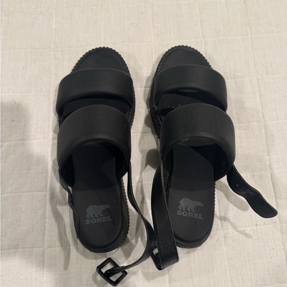 Sorel Black Double-Strap Sandals
